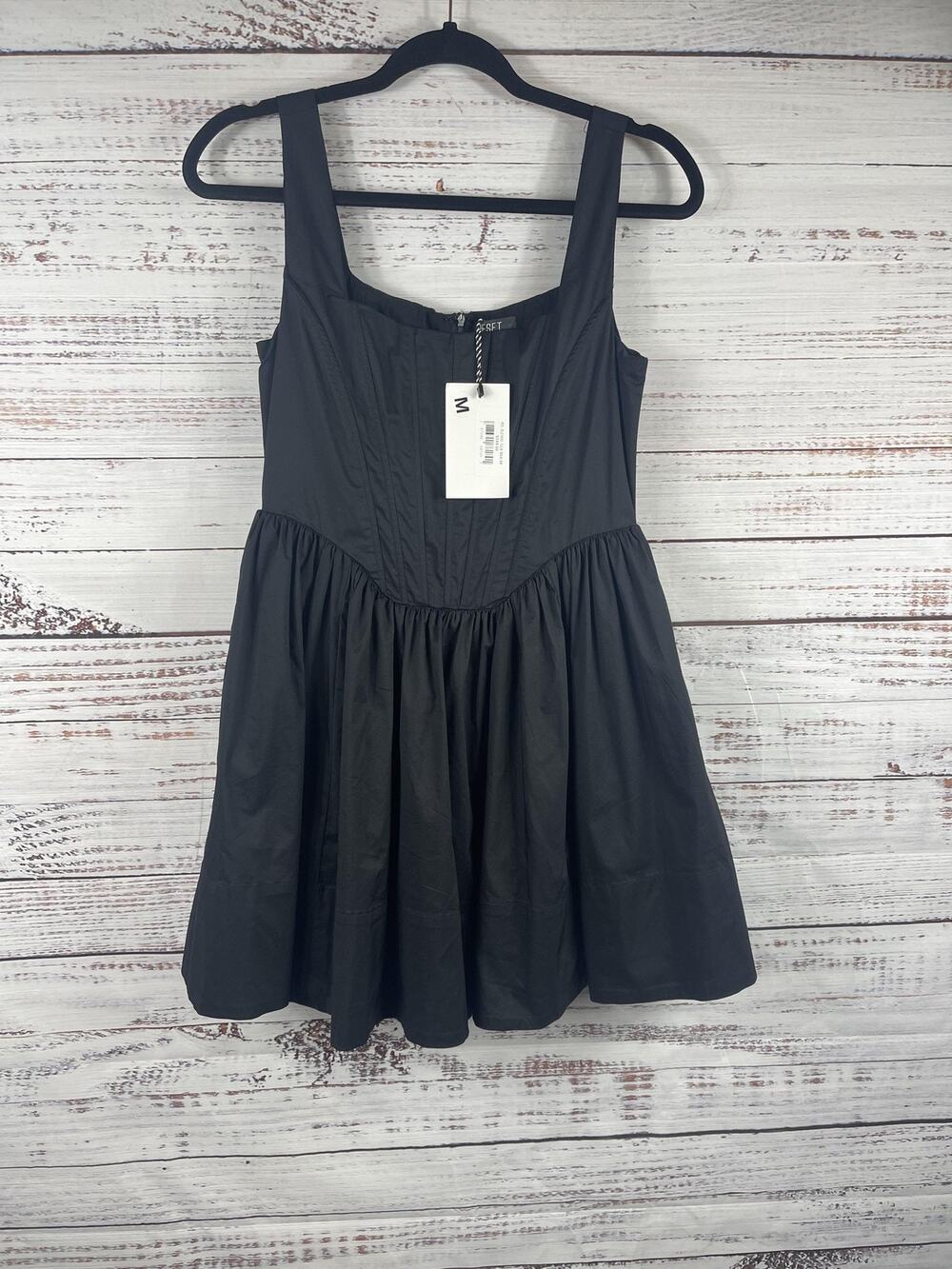 Reset Dress Women's Size Medium Black Corset Square Neck Fit Flare Mini Pockets